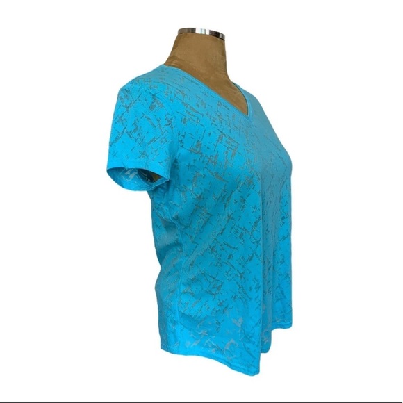 Tek Gear Turquoise Blue V Neck Burnout Yoga Tee Large - Picture 2 of 7